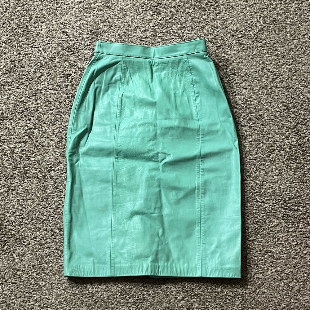 Aqua Genuine Leather Skirt Gem
